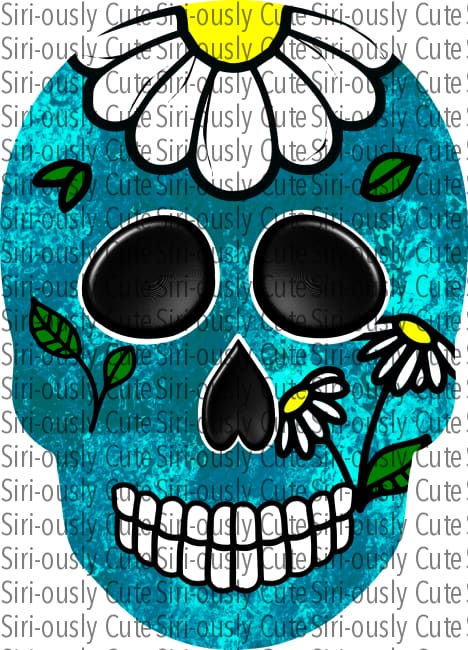 Blue Daisy Skull Sublimation Transfer