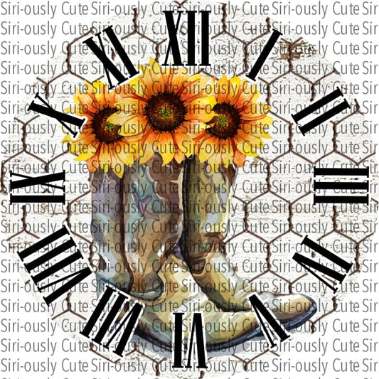 Boots With Sunflowers - Clock