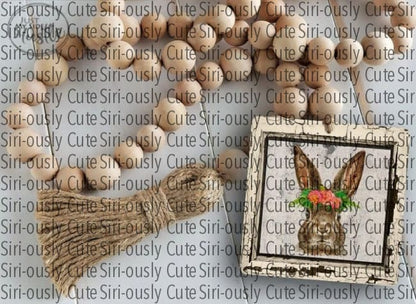 Bunny With Flowers And Distressed Wooden Frame