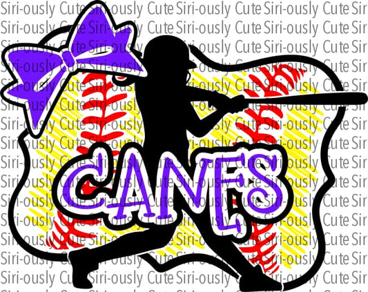 Canes - Softball Girl With Bat Bow