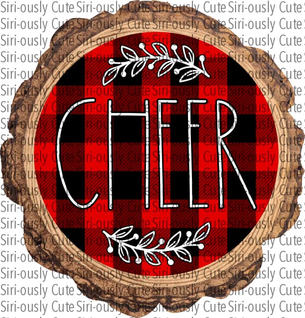 Cheer - Red Buffalo Plaid With Flourish Wood Slice