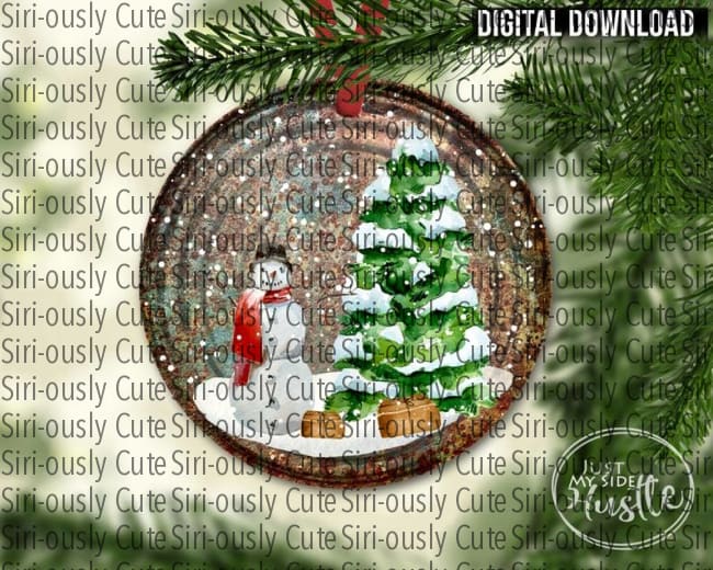 Christmas Tree With Snowman On Tin Round