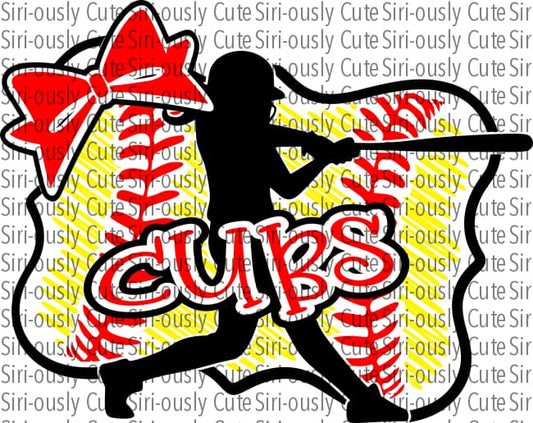 Cubs - Softball Girl With Bat Bow