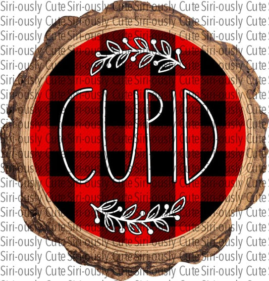 Cupid - Red Buffalo Plaid With Flourish Wood Slice