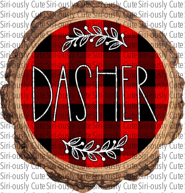 Dasher - Red Buffalo Plaid With Flourish Wood Slice