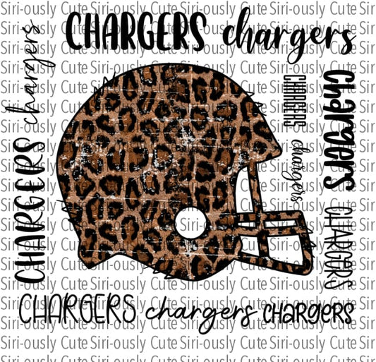 Distressed Leopard Football Helmet - Chargers