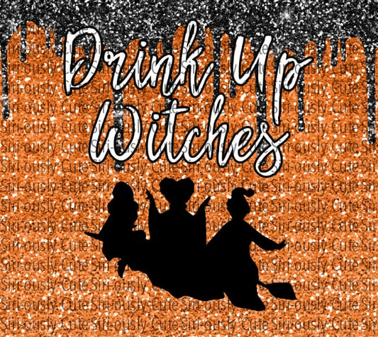 Drink Up Witches - Black And Orange Glitter Straight Tumbler