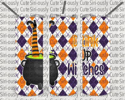 Drink Up Witches - Orange And Purple Plaid Straight Tumbler