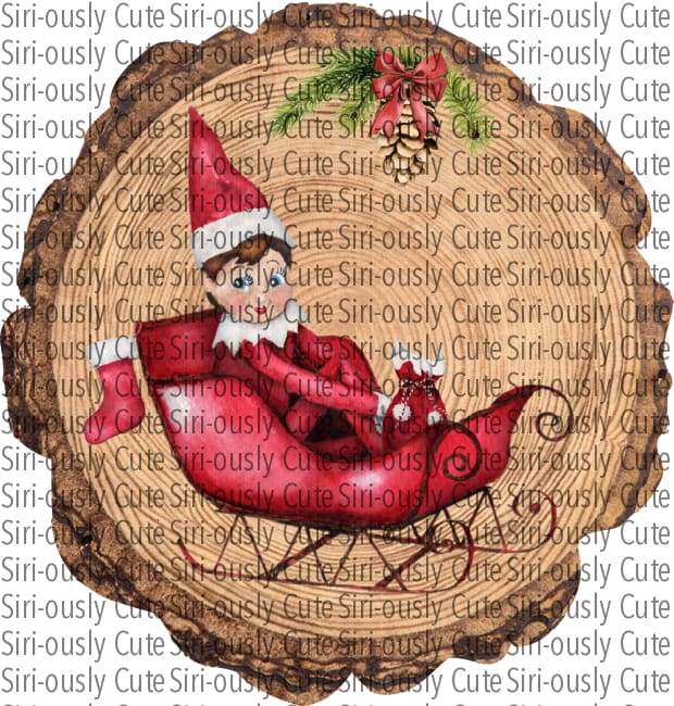 Elf In Sleigh Wood Slice