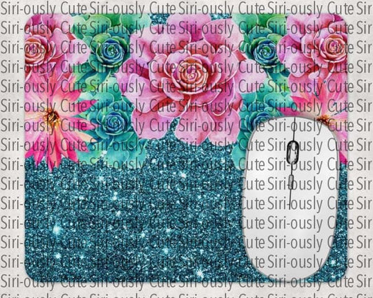 Floral And Glitter Succulent Mouse Pad