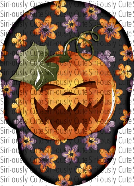 Floral Halloween Skull With Jacko Lantern Sublimation Transfer