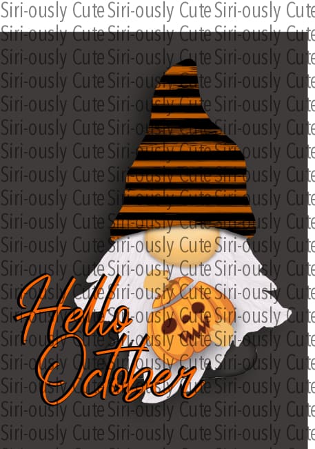 Gnome With Orange Striped Hat With Pumpkin Flag