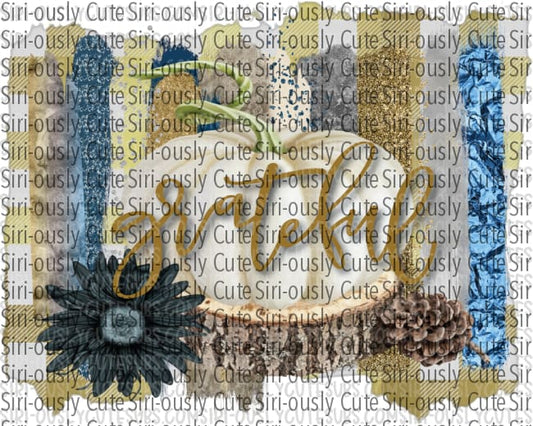 Grateful - Blue Brushstroke Pumpkin