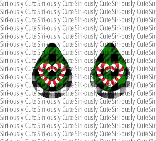 Green And Black Plaid With Candy Canes Teardrop Earring