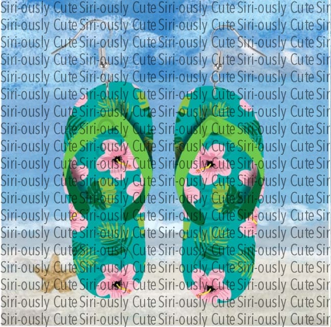 Green With Pink Flowers Flip Flop Earrings