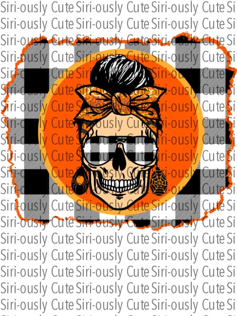 Halloween Messy Bun Skull - Orange And Plaid