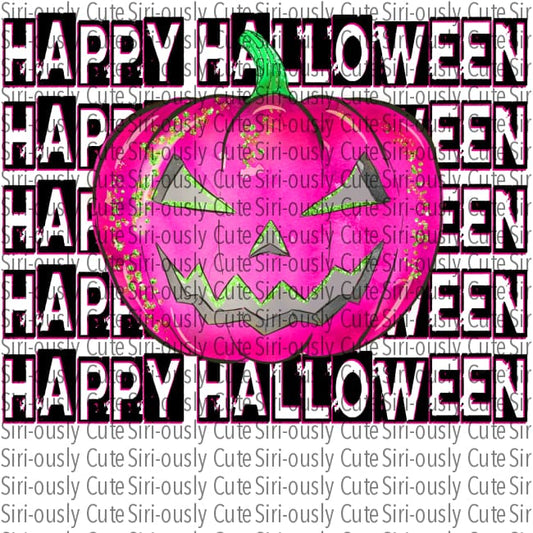 Happy Halloween - Hot Pink Jack O Lantern Pumpkin Outline