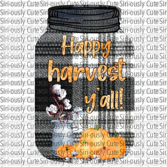 Happy Harvest - Black Plaid Mason Jar