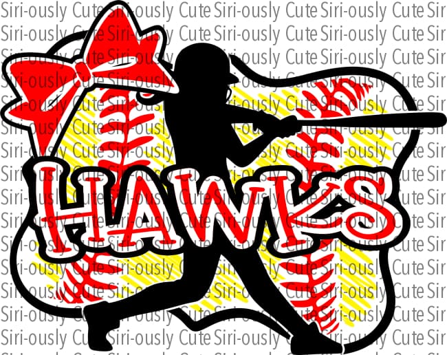 Hawks - Softball Girl With Bat Bow