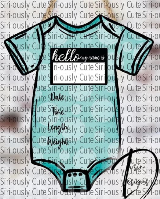 Hello My Name Is Teal Dotted Baby Bodysuit Sublimation Transfer