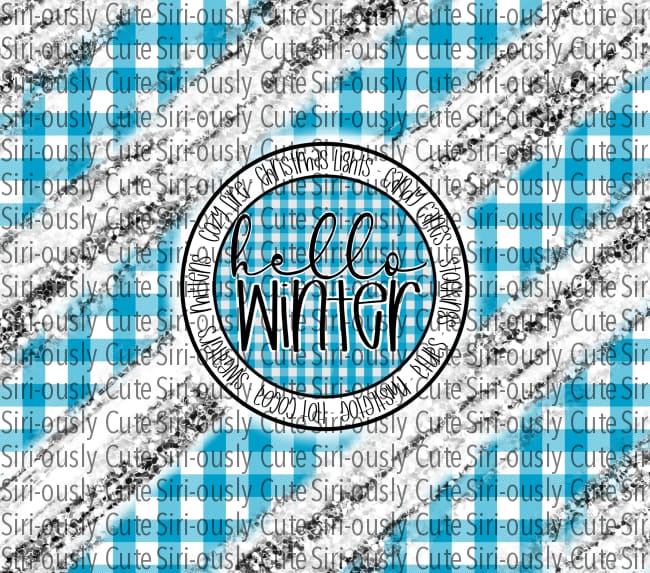 Hello Winter Blue Plaid With White Glitter Straight Tumbler