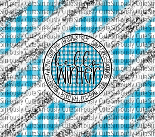 Hello Winter Blue Plaid With White Glitter Straight Tumbler