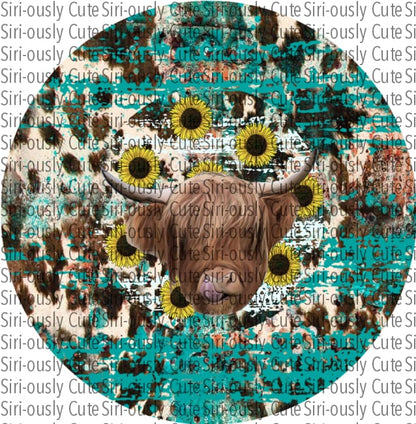 Highland Cow And Sunflowers Round Sublimation Transfer