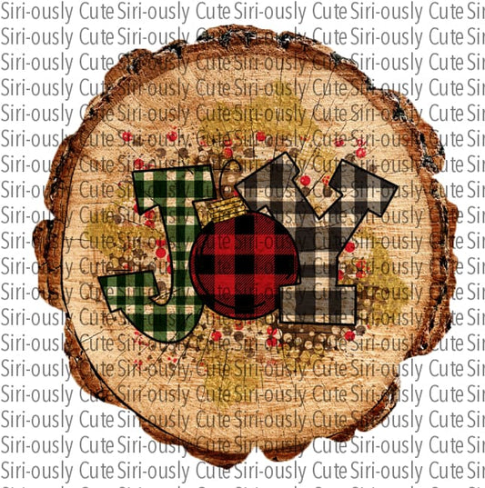 Joy Plaid And Ornament Wood Slice