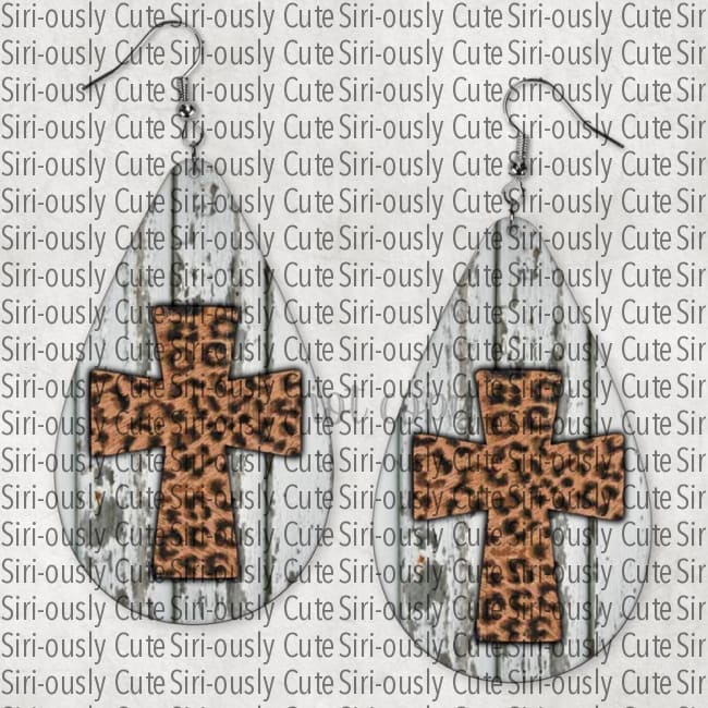 Leopard Cross On Wood Background Teardrop Earrings