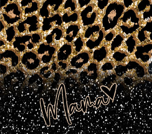 Mama - Black Glitter And Cheetah Straight Tumbler