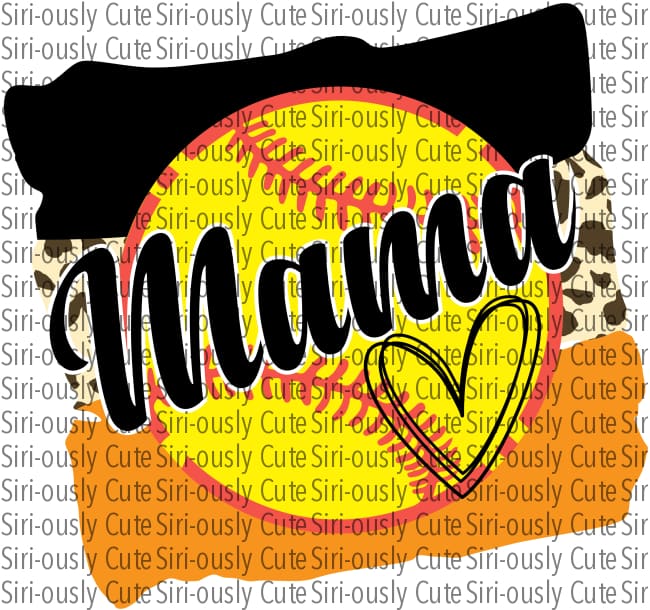 Mama Softball Heart - Black And Orange