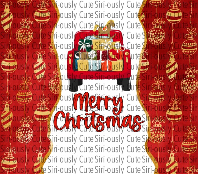 Merry Christmas Truck With Gold Ornaments Straight Tumbler