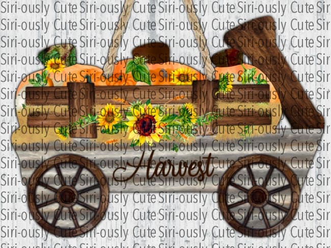 Metal Wagon With Sunflowers And Pumpkins - Harvest