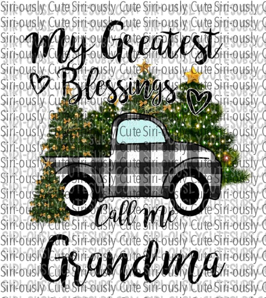 My Greatest Blessing Calls Me Grandma - Black Plaid Truck With Christmas Trees