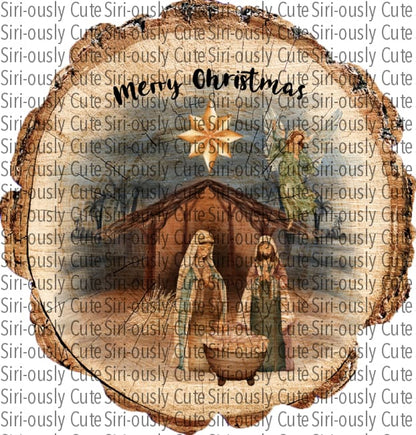 Nativity Scene On Wood Slice