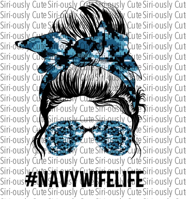 Navy Wife Life - Blue Camo Messy Bun Tan