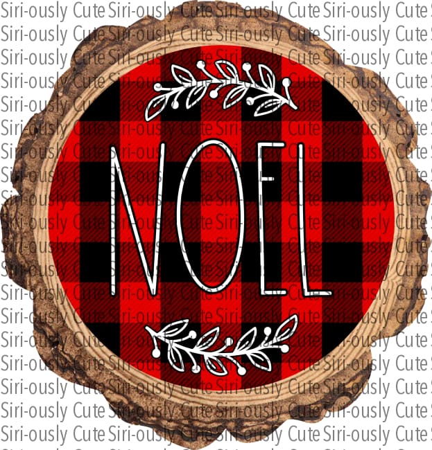 Noel - Red Buffalo Plaid With Flourish Wood Slice