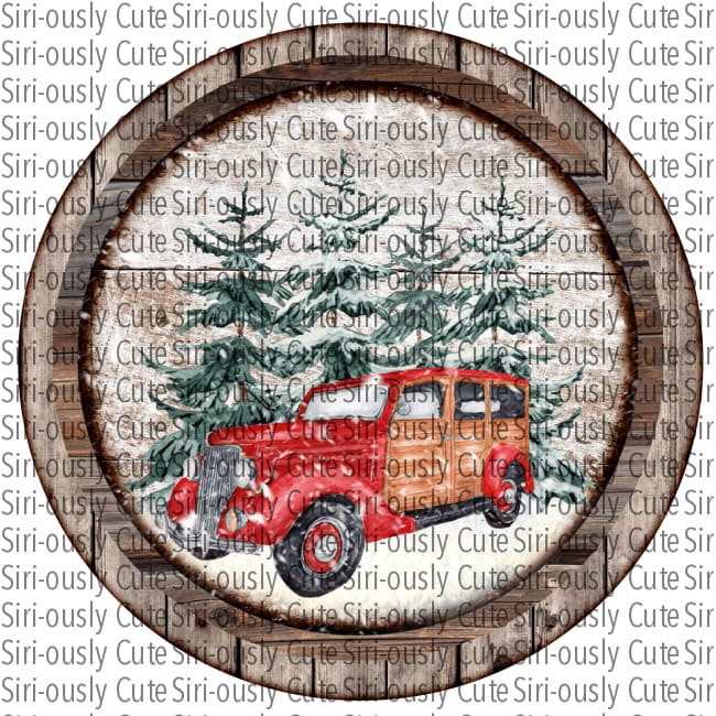 Old Red Truck With Christmas Trees And Snow Round