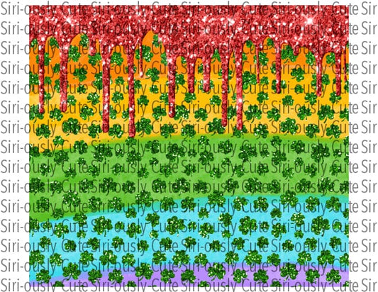 Shamrocks With Rainbow Stripes And Red Glitter Drip Straight Tumbler