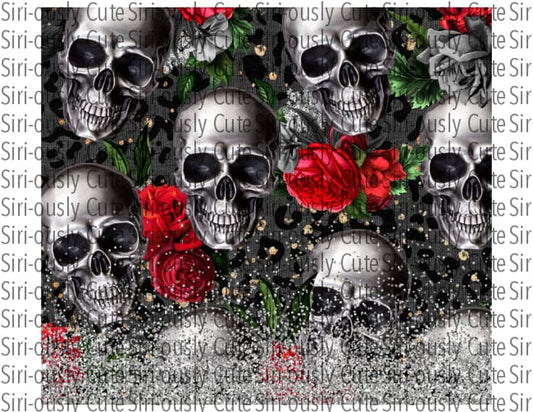 Skull With Roses And Silver Bottom Straight Tumbler