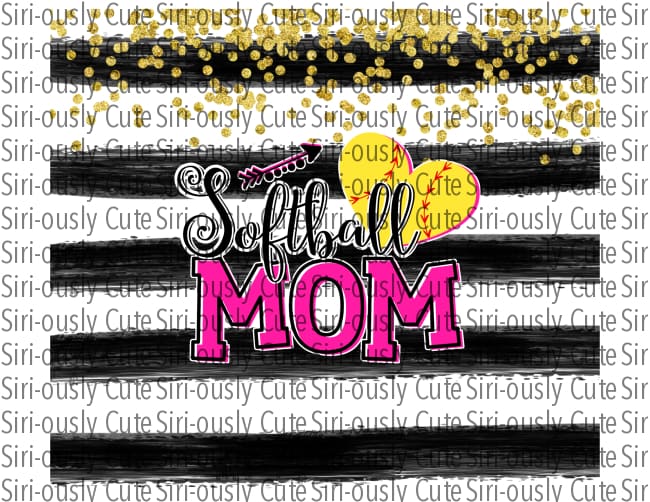 Softball Mom - Black Stripes With Gold Glitter Straight Tumbler