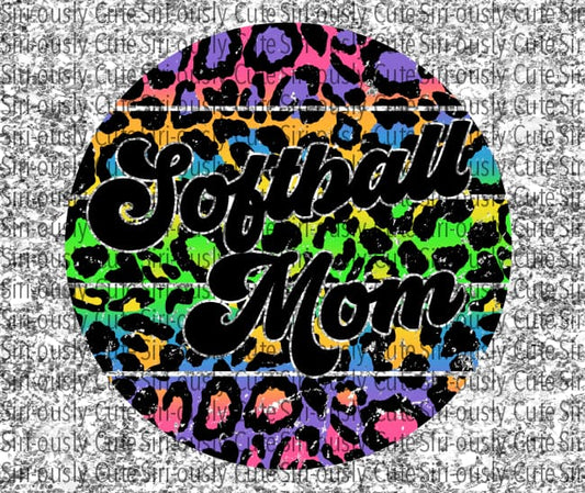 Softball Mom - Bright Leopard Silver Glitter Straight Tumbler Sublimation Transfer