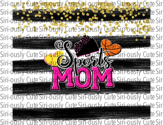 Sports Mom - Black Stripes With Gold Glitter Straight Tumbler