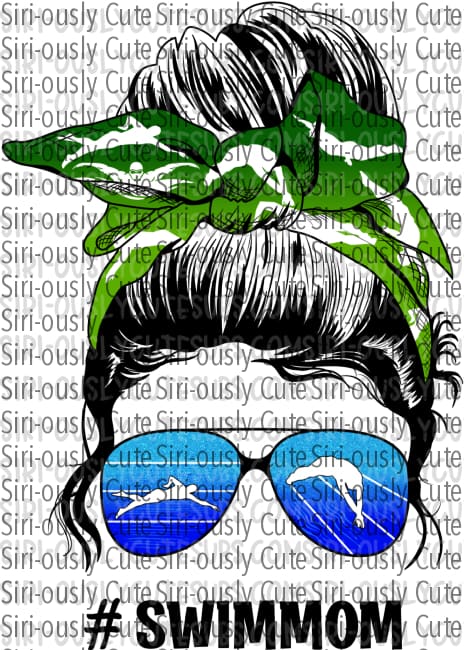 Swim Mom - Messy Bun Green And Blue