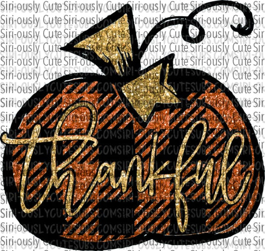 Thankful - Black And Orange Plaid Pumpkin