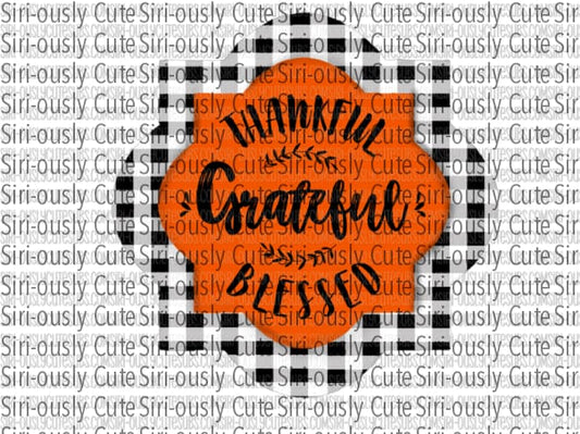 Thankful Grateful Blessed - Orange And Black Plaid Quarterfoil