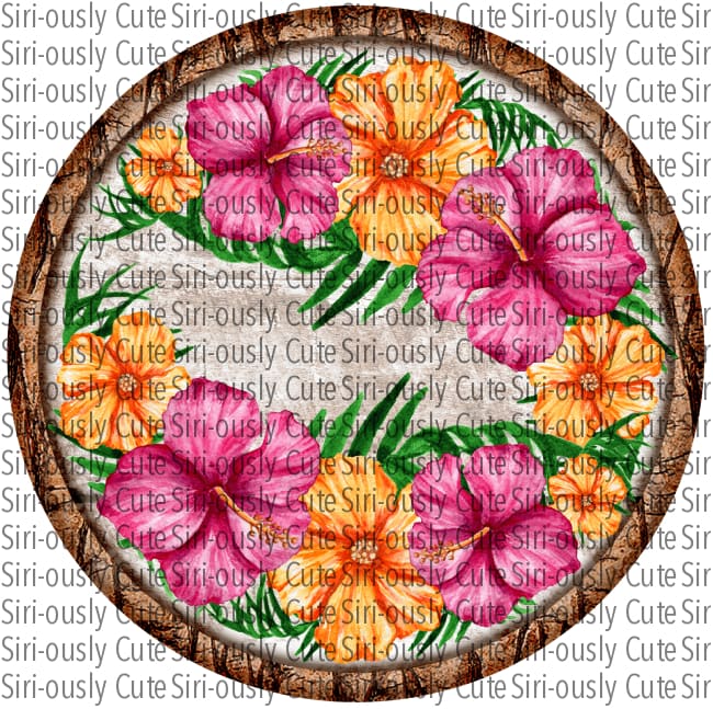 Tropical Flowers With Wood Border