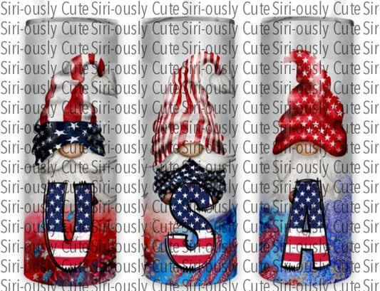 Usa Gnome Trio Straight Tumbler Sublimation Transfer