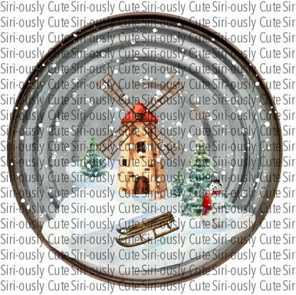 Windmill With Sled On Tin Round